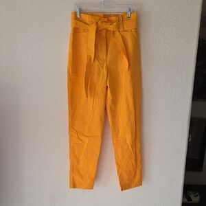 Express Women's Paperbag Waist Chinos in Yellow-Orange